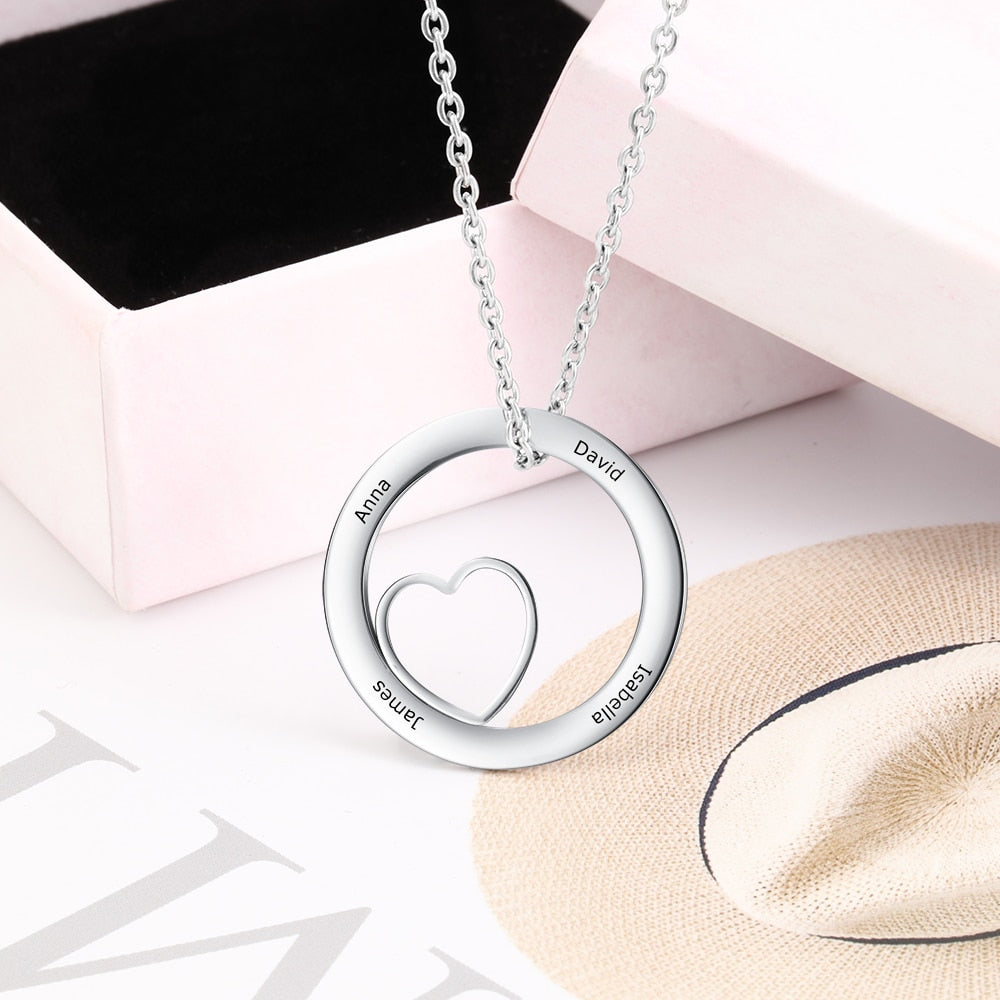 Personalized Round Cordate Necklace With 4 Names-Florence Scovel
