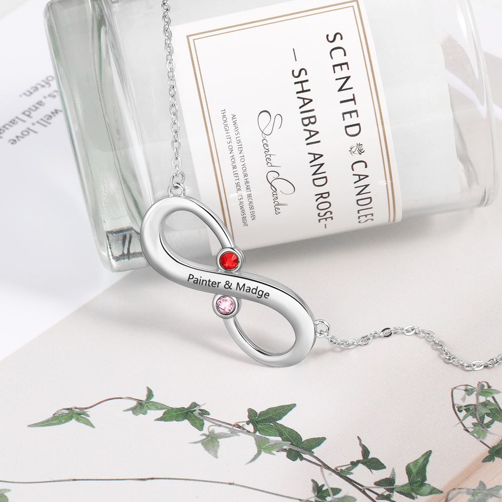 Customized Infinity Love Necklace with 2 Birthstones Personalized Name Engraved Necklace Jewelry Promise Gift-Florence Scovel