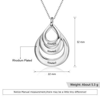 Personalized Engraving 3 Names Layered Water Drop Pendant Necklace Gift for Family-Florence Scovel
