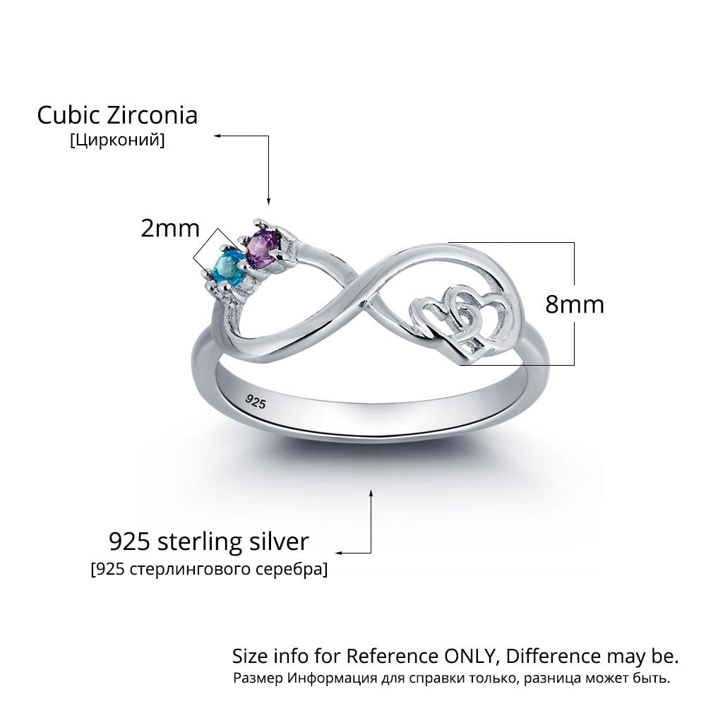 Personalized Infinity Love Promise Ring Customized Couple Stone 925 Sterling Silver Cubic Zirconia Ring Gift for Mother-Florence Scovel