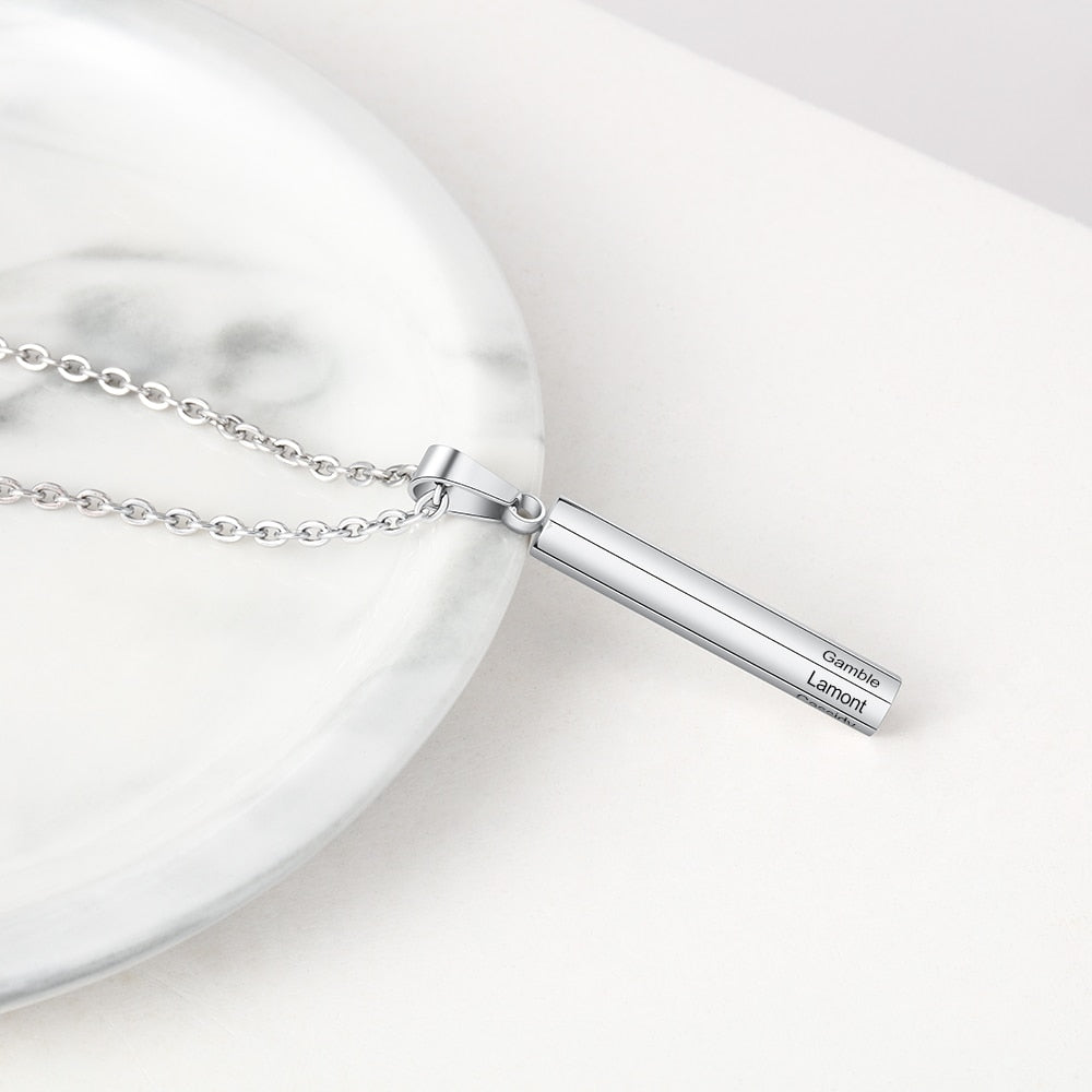 Personalized Stainless Steel Vertical Bar Necklace-Florence Scovel