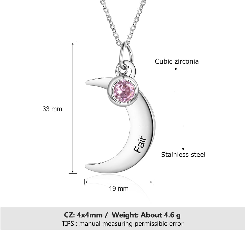 Personalized Stainless Steel Moon Necklace with Birthstone Customized Name Necklaces for Women Party Jewelry-Florence Scovel