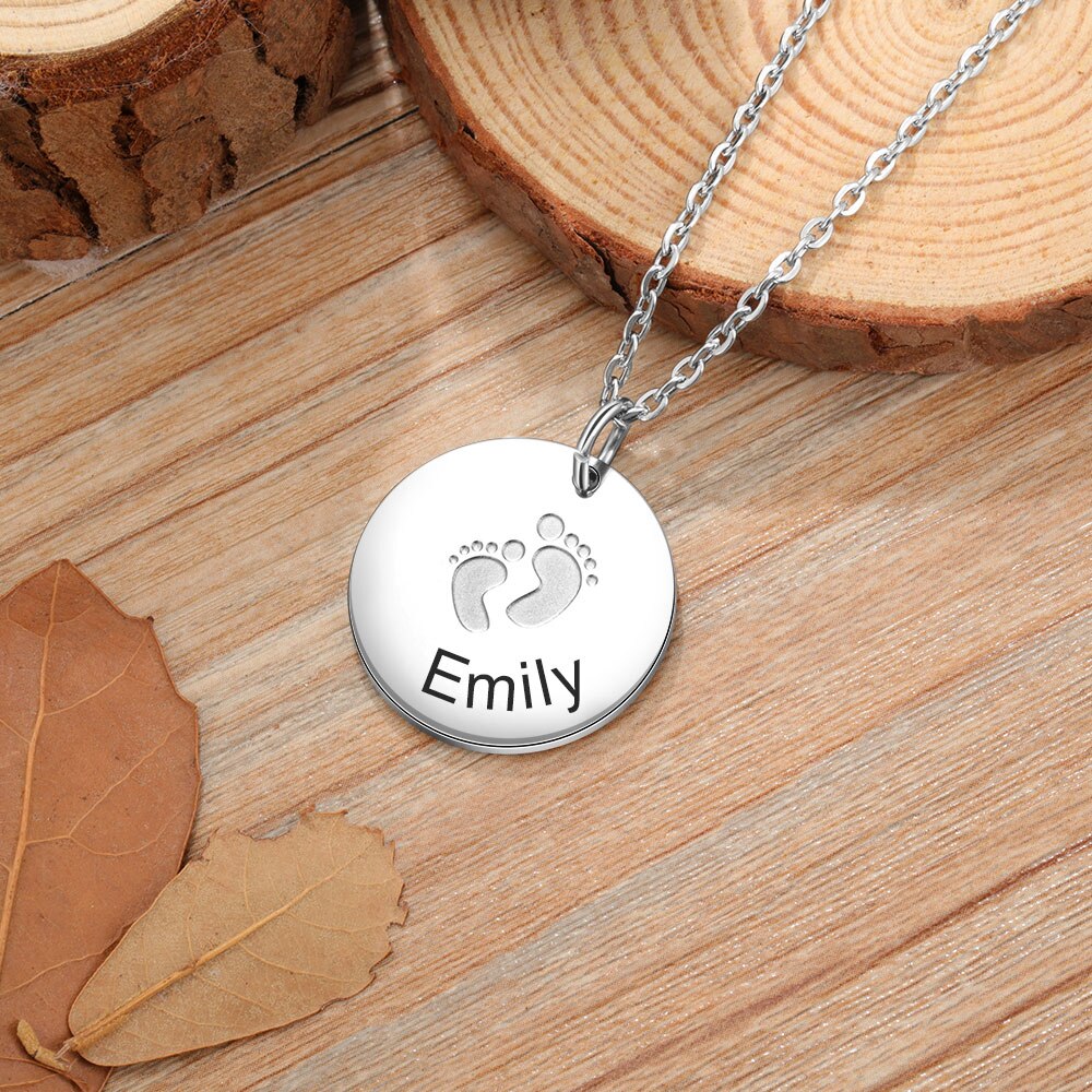 Engravable Name Pendant Necklace Cute Footprint Baby Feet Necklace Customize Jewelry Gift for Mothers Day-Florence Scovel