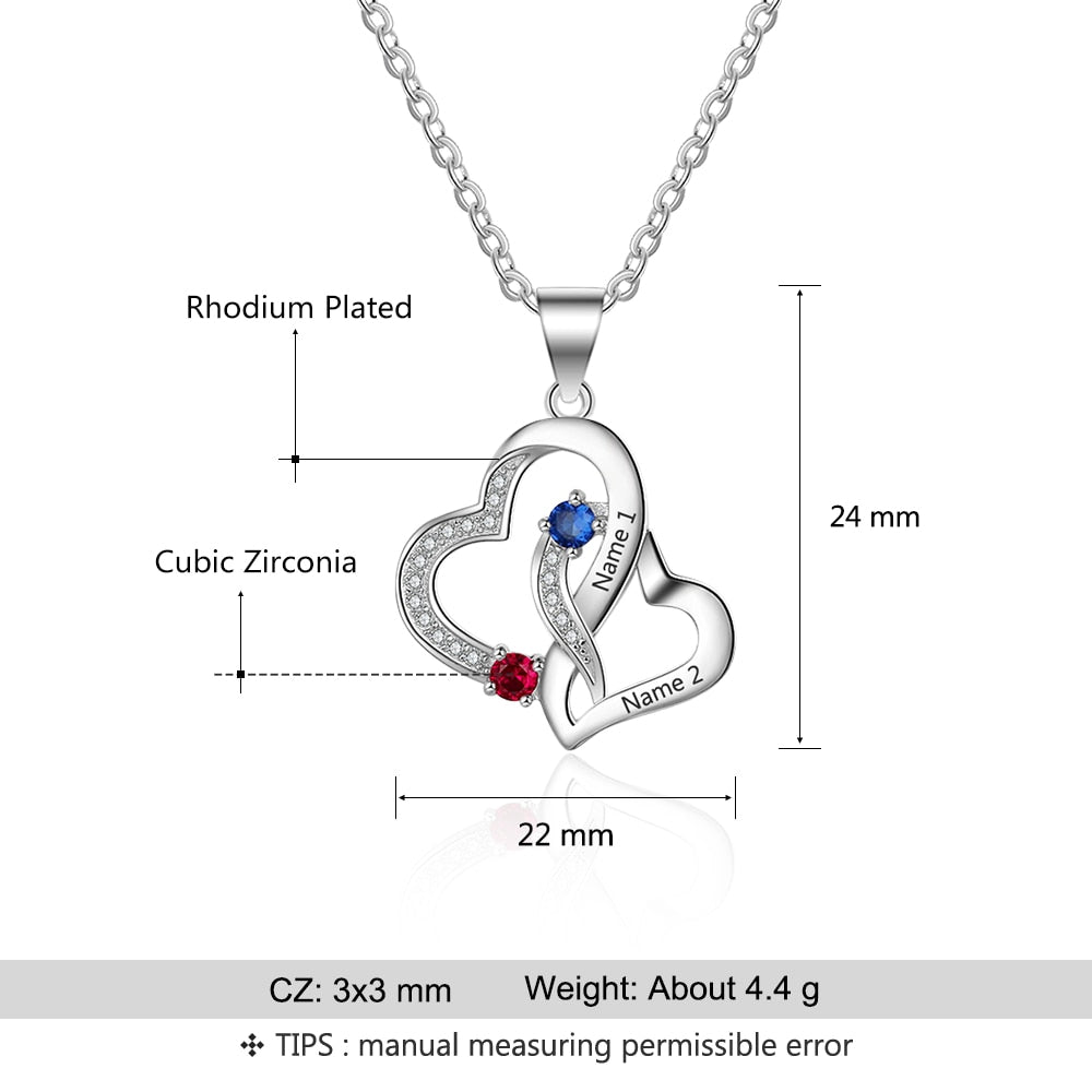 Personalized Engraved Pendant Necklaces for Women Customized 2 Birthstones Intertwined Heart Necklace Wedding Jewelry-Florence Scovel