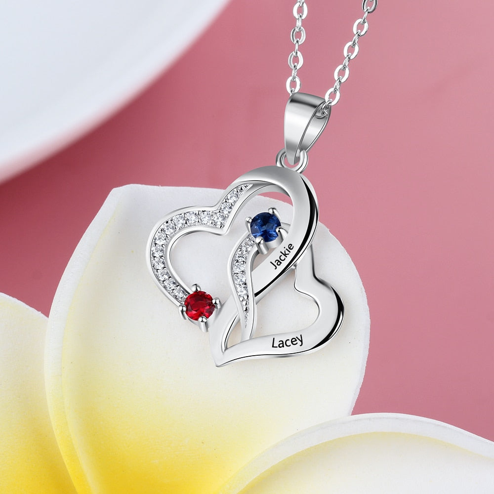 Personalized Engraved Pendant Necklaces for Women Customized 2 Birthstones Intertwined Heart Necklace Wedding Jewelry-Florence Scovel