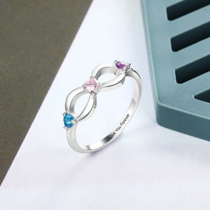 925 Sterling Silver Personalized Infinity Ring with 3 Birthstones Customized Inner Engraving Silver Rings for Women-Florence Scovel