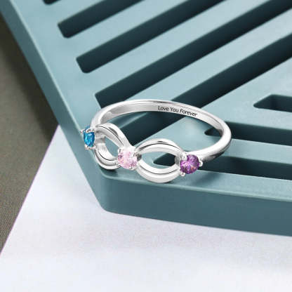 925 Sterling Silver Personalized Infinity Ring with 3 Birthstones Customized Inner Engraving Silver Rings for Women-Florence Scovel
