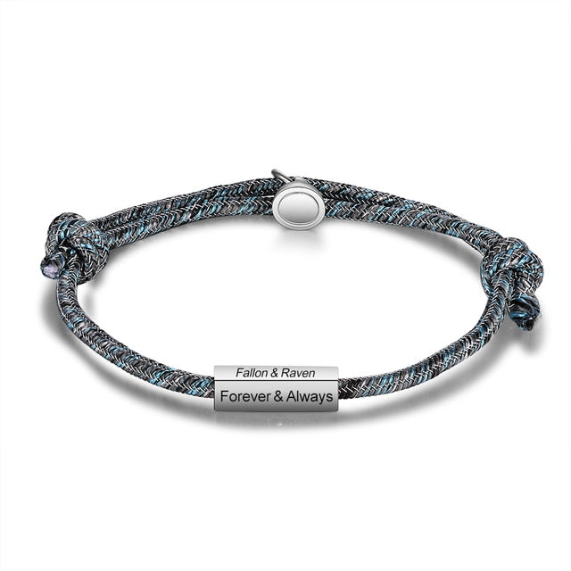 Customized Magnetic Couples Bracelets Stainless Steel Engraved Name Adjustable Rope Bracelets Personalized Gifts for Women-Florence Scovel