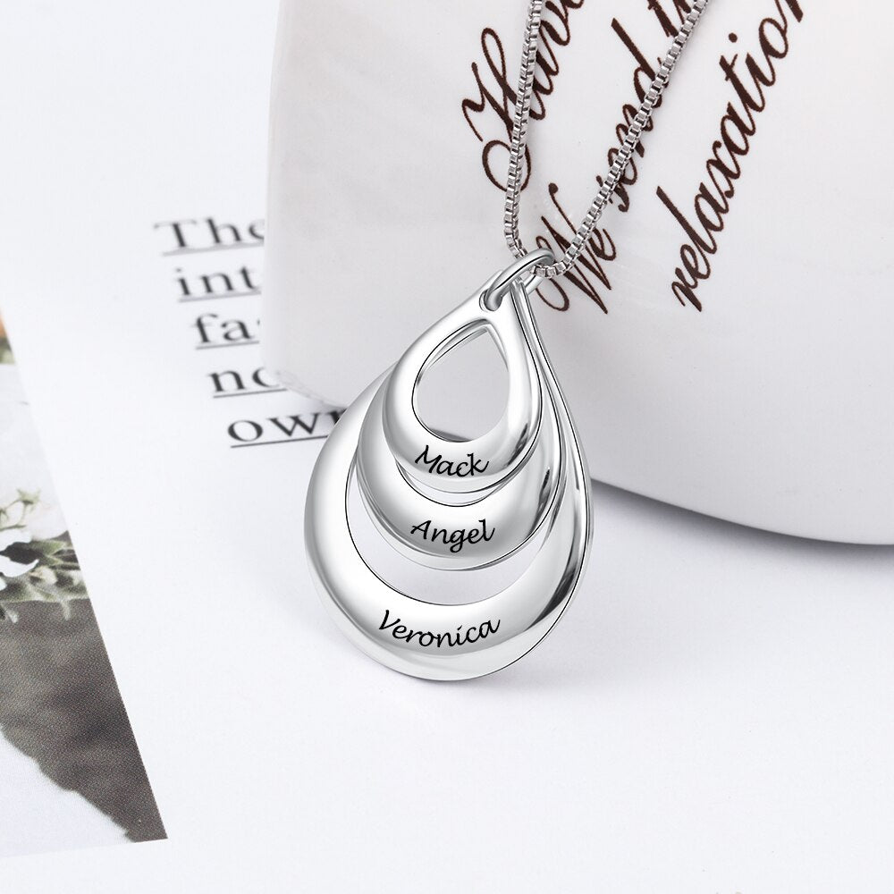 Personalized Engraving 3 Names Layered Water Drop Pendant Necklace Gift for Family-Florence Scovel