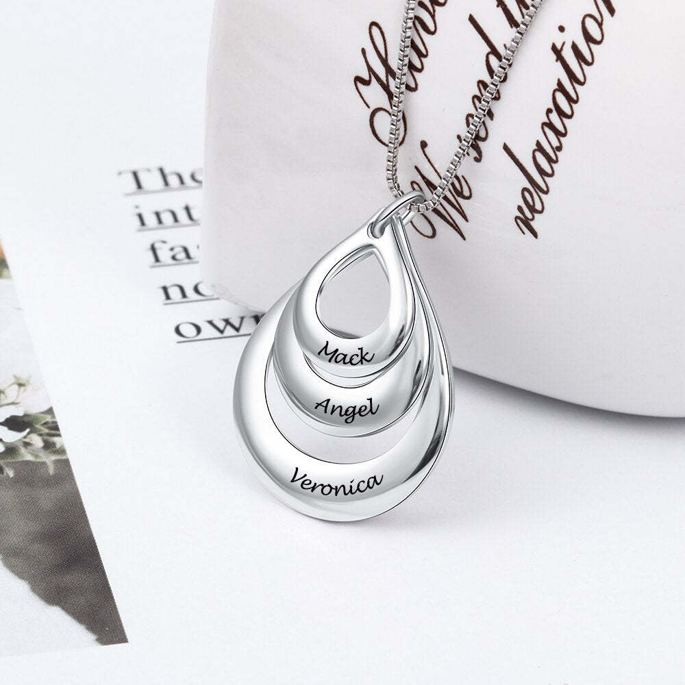Personalized Engraving 3 Names Layered Water Drop Pendant Necklace Gift for Family-Florence Scovel