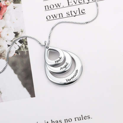 Personalized Engraving 3 Names Layered Water Drop Pendant Necklace Gift for Family-Florence Scovel