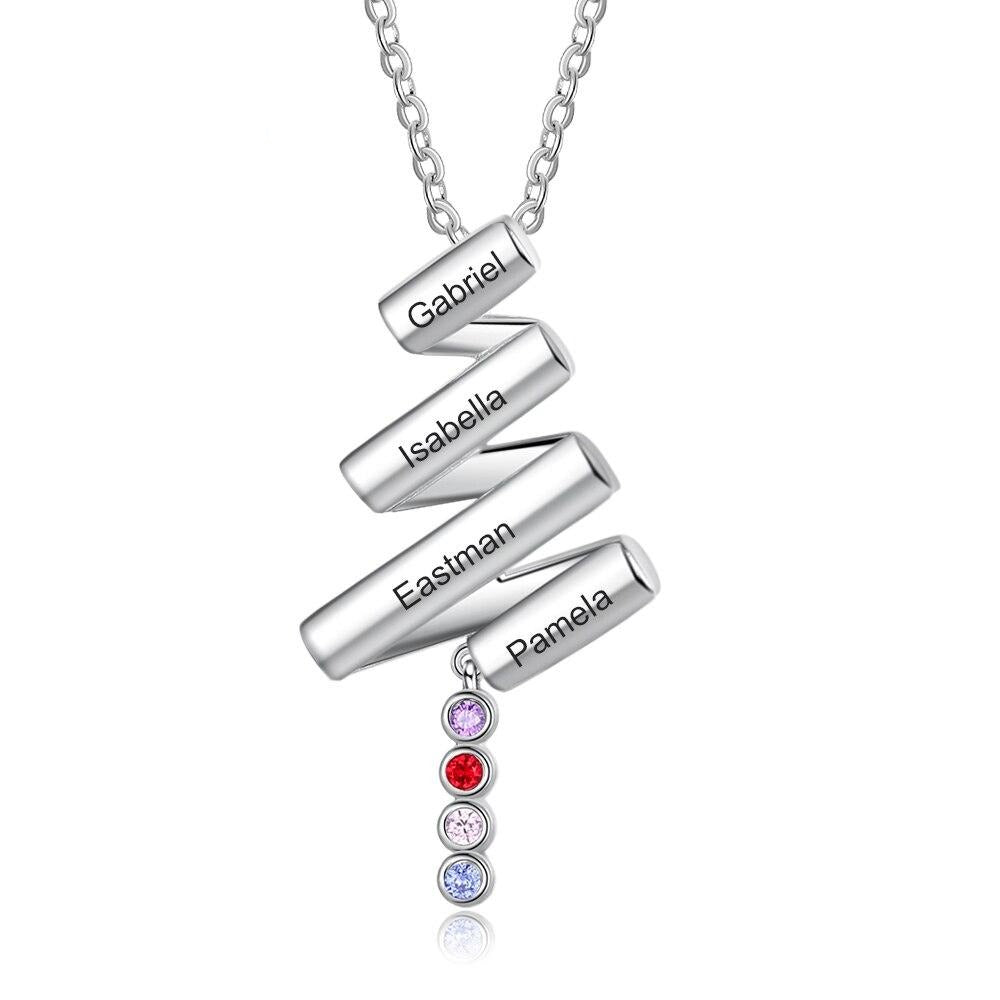 Personalized Birthstone Necklace With 4 Engraving Names-Florence Scovel