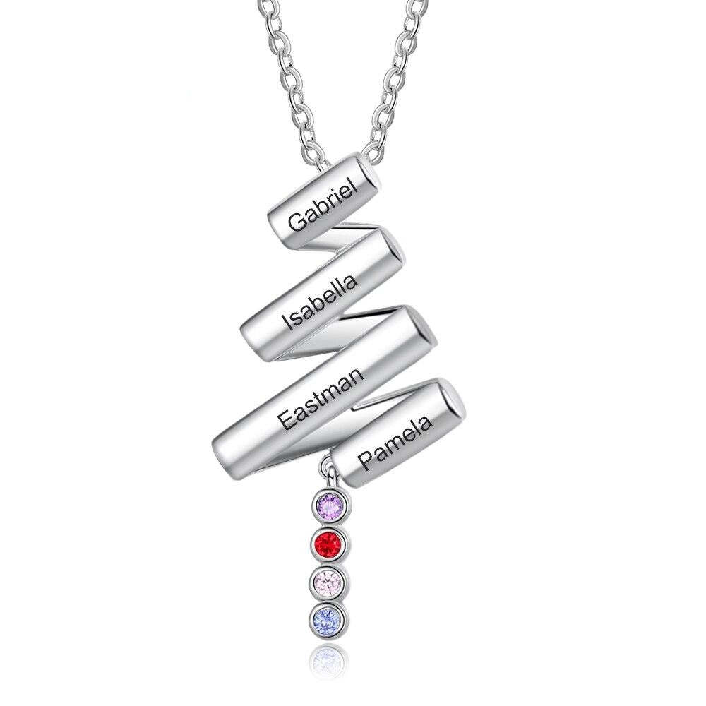 Personalized Birthstone Necklace With 4 Engraving Names-Florence Scovel
