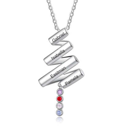 Personalized Birthstone Necklace With 4 Engraving Names-Florence Scovel