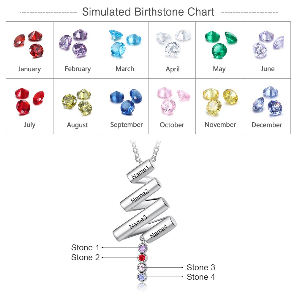 Personalized Birthstone Necklace With 4 Engraving Names-Florence Scovel