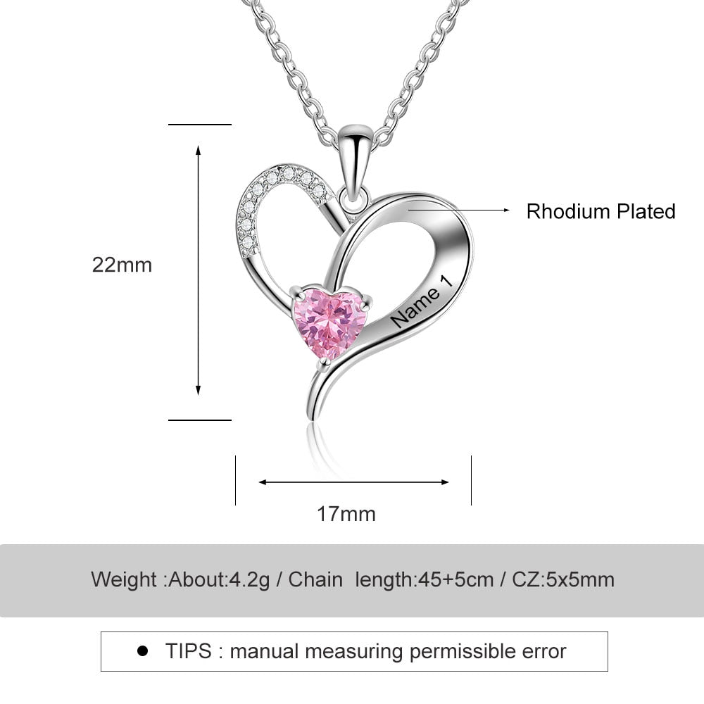 Personalized Heart Necklaces for ladies Silver Color Customized Birthstone Engraving Name Charm Pendant Gifts for Women-Florence Scovel