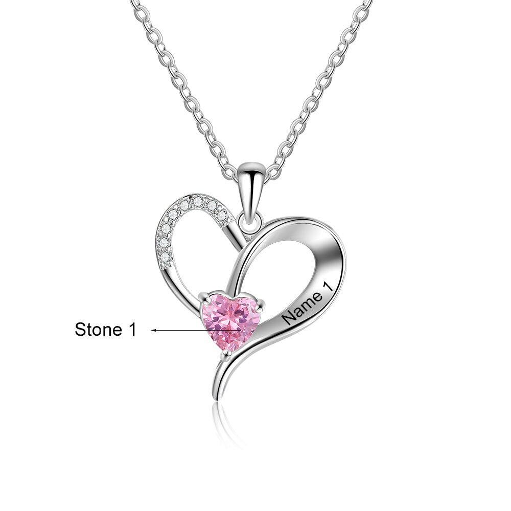 Personalized Heart Necklaces for ladies Silver Color Customized Birthstone Engraving Name Charm Pendant Gifts for Women-Florence Scovel