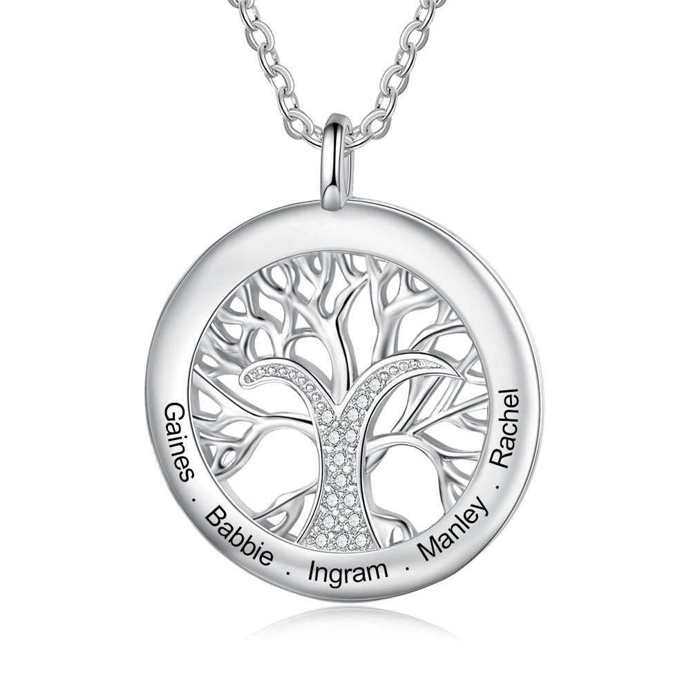 Tree Of Life Personalized Necklaces Family Jewelry Sliver Color Necklace for Women Engraved Names Memory Gifts-Florence Scovel