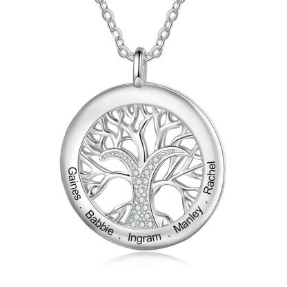 Tree Of Life Personalized Necklaces Family Jewelry Sliver Color Necklace for Women Engraved Names Memory Gifts-Florence Scovel