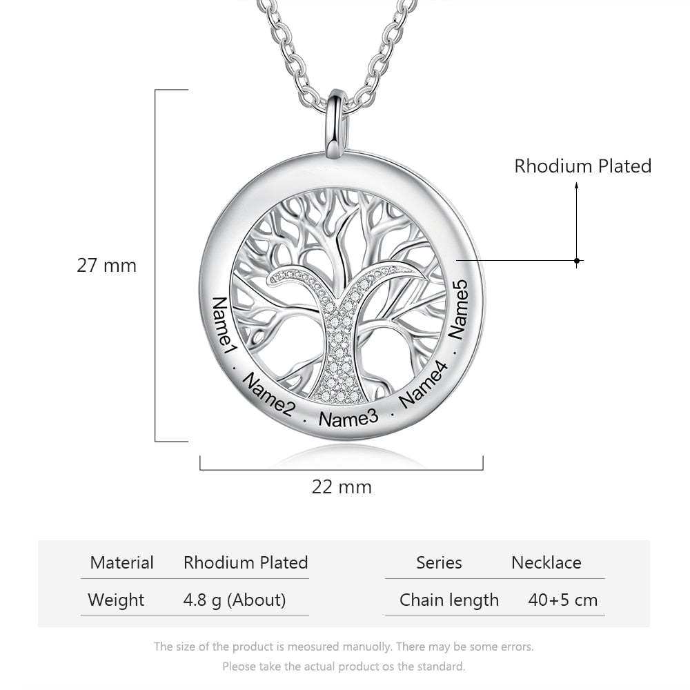Tree Of Life Personalized Necklaces Family Jewelry Sliver Color Necklace for Women Engraved Names Memory Gifts-Florence Scovel