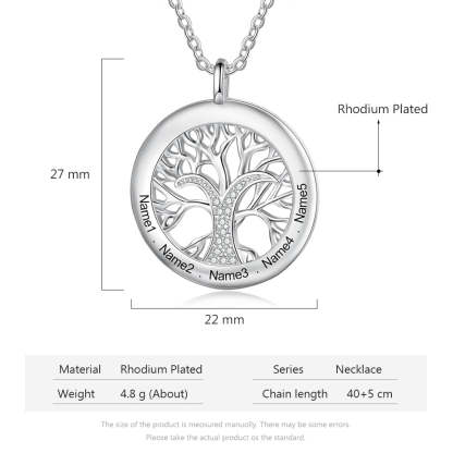 Tree Of Life Personalized Necklaces Family Jewelry Sliver Color Necklace for Women Engraved Names Memory Gifts-Florence Scovel