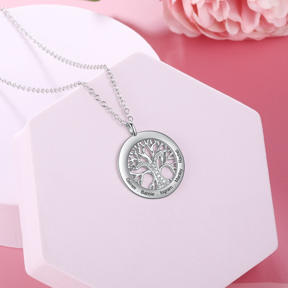 Tree Of Life Personalized Necklaces Family Jewelry Sliver Color Necklace for Women Engraved Names Memory Gifts-Florence Scovel