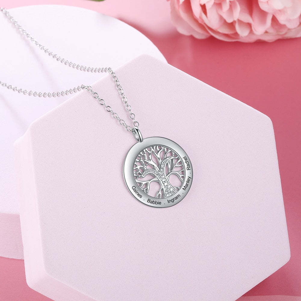Tree Of Life Personalized Necklaces Family Jewelry Sliver Color Necklace for Women Engraved Names Memory Gifts-Florence Scovel