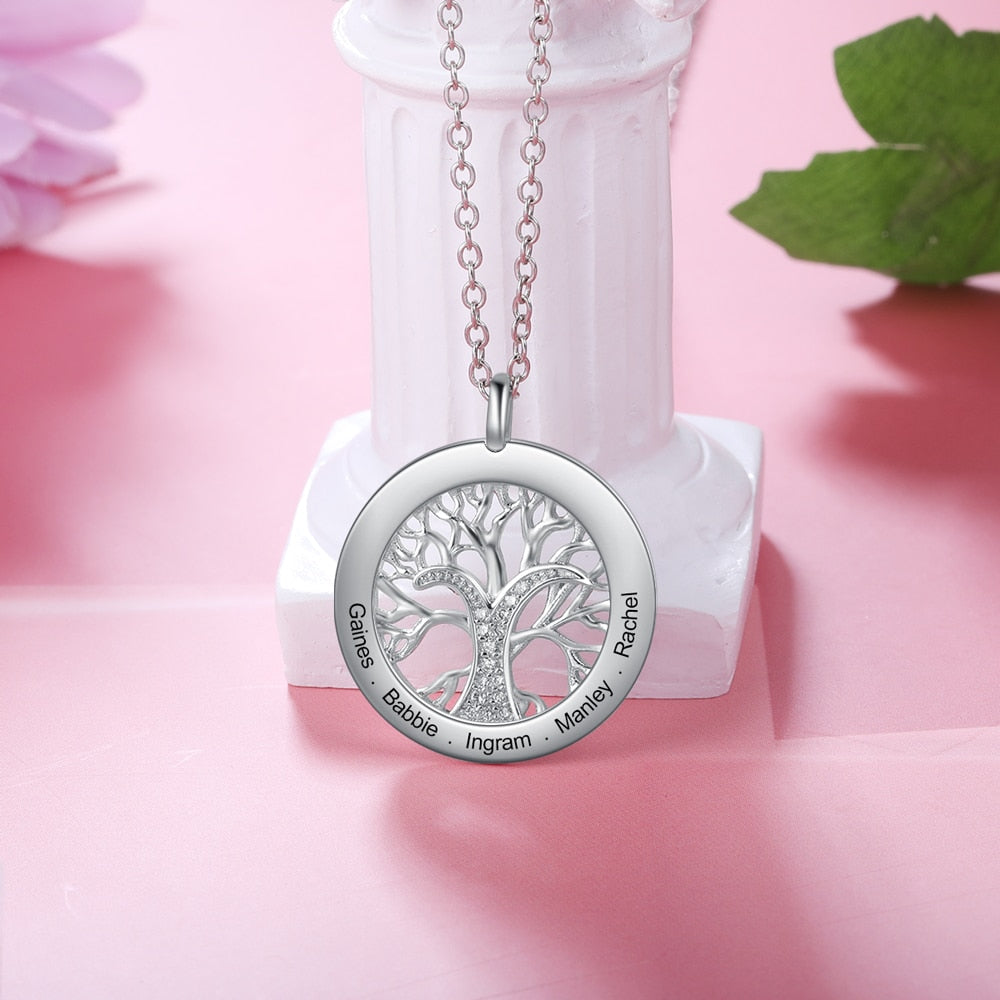 Tree Of Life Personalized Necklaces Family Jewelry Sliver Color Necklace for Women Engraved Names Memory Gifts-Florence Scovel