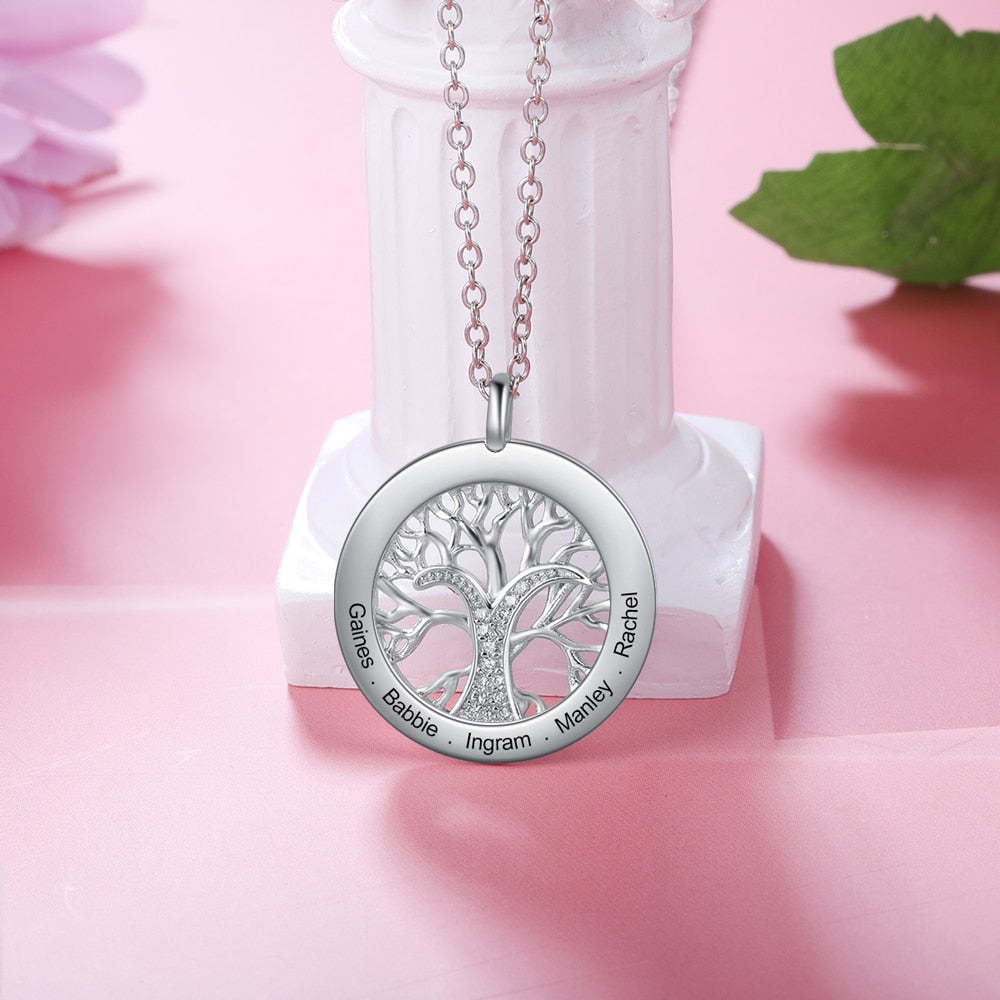 Tree Of Life Personalized Necklaces Family Jewelry Sliver Color Necklace for Women Engraved Names Memory Gifts-Florence Scovel