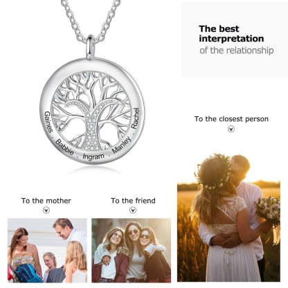 Tree Of Life Personalized Necklaces Family Jewelry Sliver Color Necklace for Women Engraved Names Memory Gifts-Florence Scovel