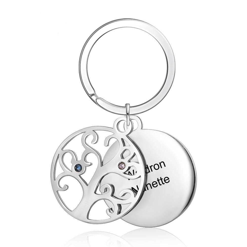 Personalized 2 Stones And 2 Names Engraved Tree of Life Keychains-Florence Scovel