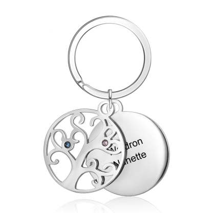 Personalized 2 Stones And 2 Names Engraved Tree of Life Keychains-Florence Scovel