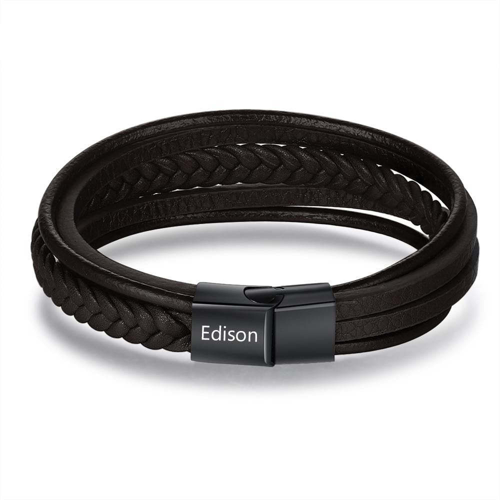 Personalized Braided Leather Engraved Name Men Bracelet-Florence Scovel