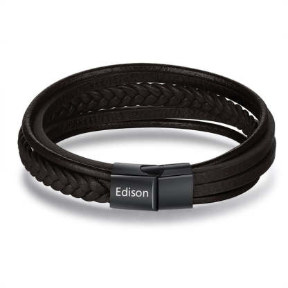 Personalized Braided Leather Engraved Name Men Bracelet-Florence Scovel