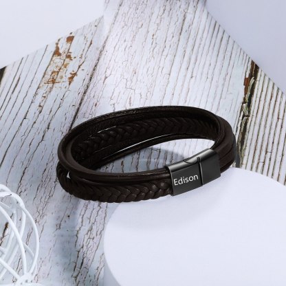 Personalized Braided Leather Engraved Name Men Bracelet-Florence Scovel