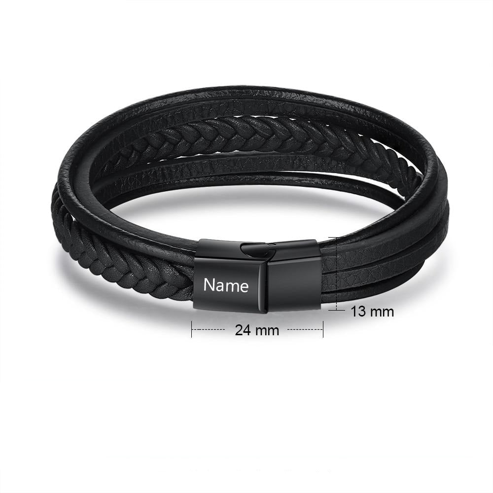 Personalized Braided Leather Engraved Name Men Bracelet-Florence Scovel