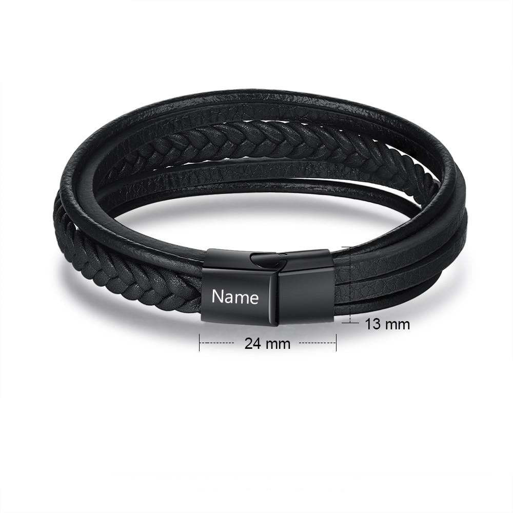 Personalized Braided Leather Engraved Name Men Bracelet-Florence Scovel