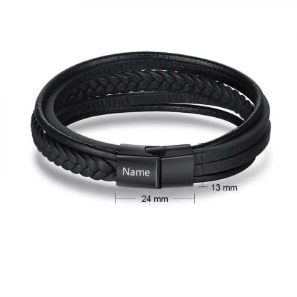 Personalized Braided Leather Engraved Name Men Bracelet-Florence Scovel