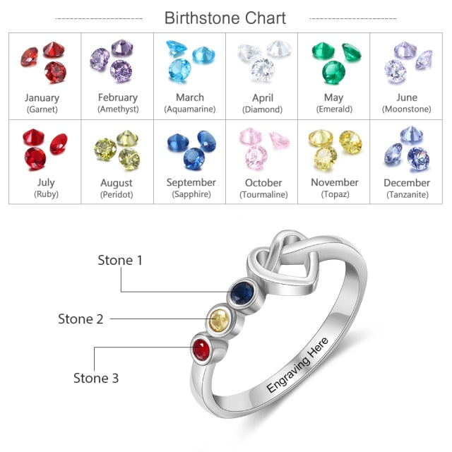 Personalized Engraving Heart Knot Rings for Women Customized 3 Birthstones Finger Ring Christmas Gifts for Mother-Florence Scovel