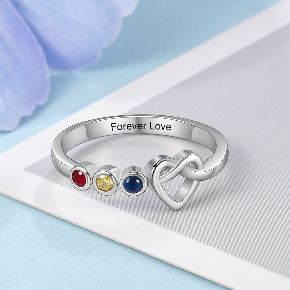 Personalized Engraving Heart Knot Rings for Women Customized 3 Birthstones Finger Ring Christmas Gifts for Mother-Florence Scovel
