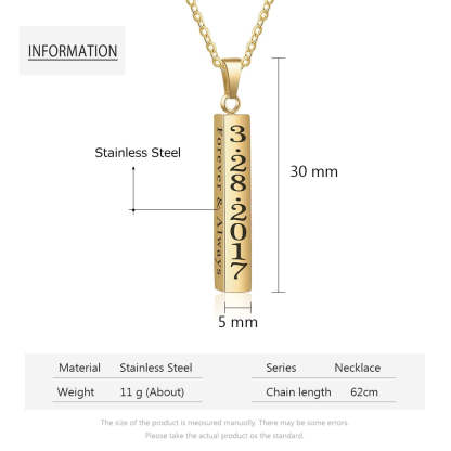 Personalized Engraved Name Date Necklaces for Women Unisex Stainless Steel Vertical Bar Necklaces & Pendants-Florence Scovel