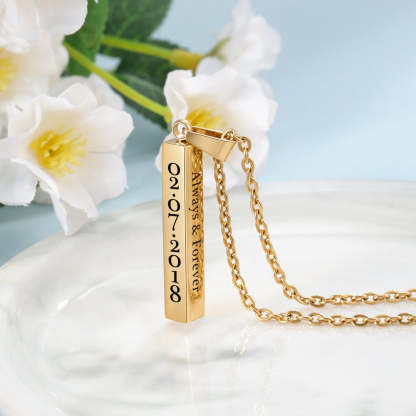 Personalized Engraved Name Date Necklaces for Women Unisex Stainless Steel Vertical Bar Necklaces & Pendants-Florence Scovel