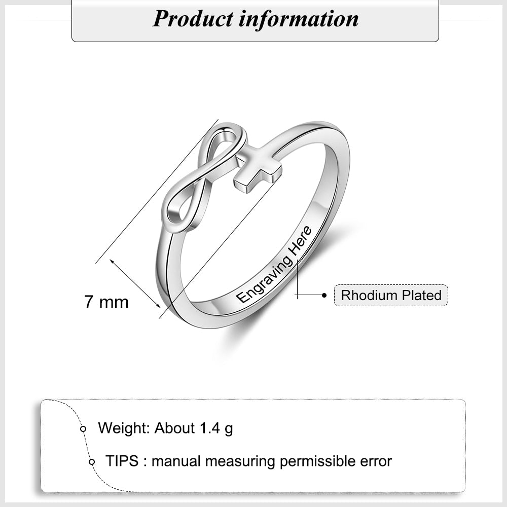 Personalized Name Cross & Infinity Love Rings for Women 925 Silver Color Customized Engraving Ring Trendy Jewelry Gifts-Florence Scovel