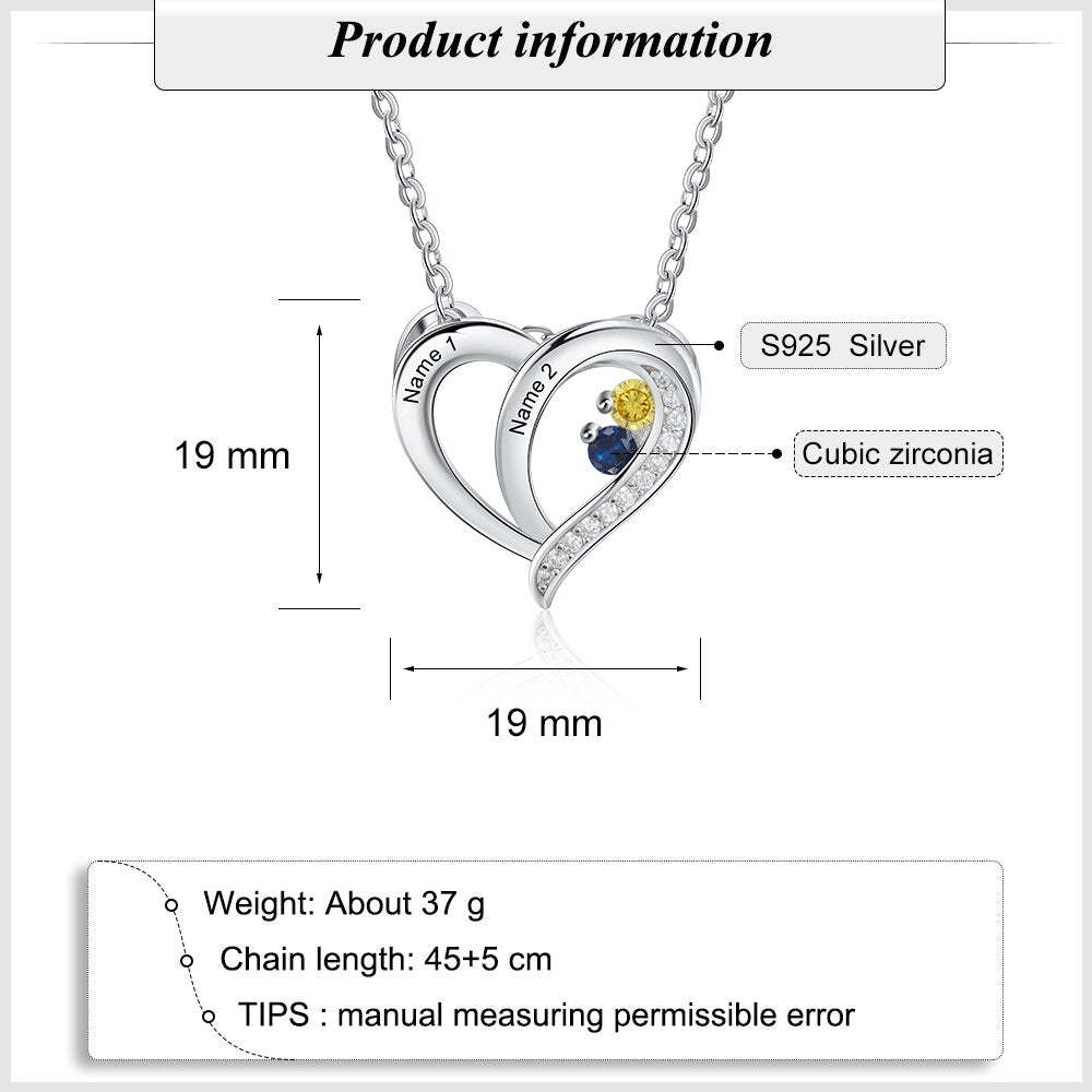 925 Sterling Silver Personalized Name Mothers Necklace with Birthstone Custom Engraved Heart Pendants S925 Fine Jewelry-Florence Scovel