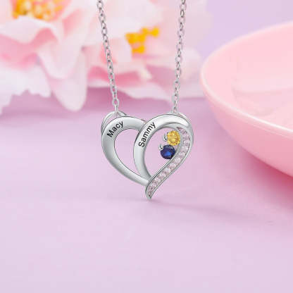 925 Sterling Silver Personalized Name Mothers Necklace with Birthstone Custom Engraved Heart Pendants S925 Fine Jewelry-Florence Scovel