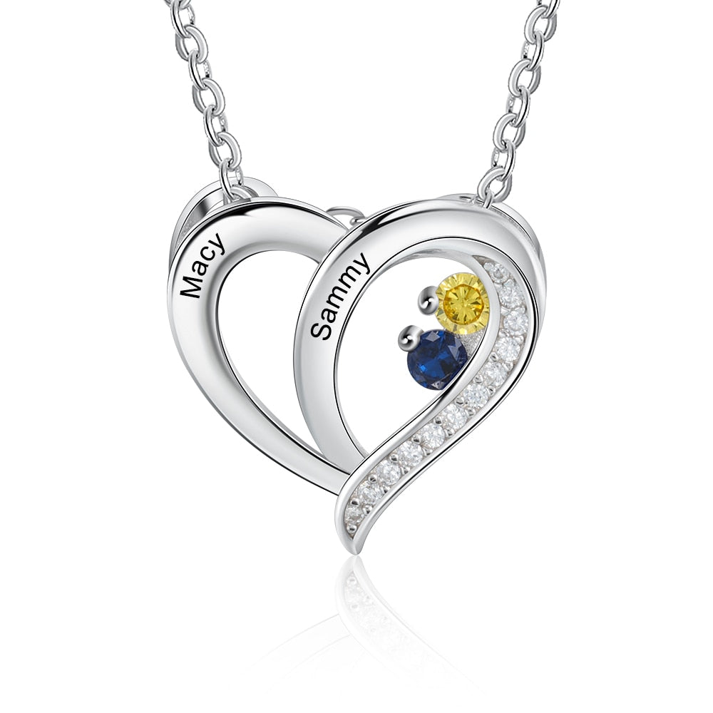 925 Sterling Silver Personalized Name Mothers Necklace with Birthstone Custom Engraved Heart Pendants S925 Fine Jewelry-Florence Scovel