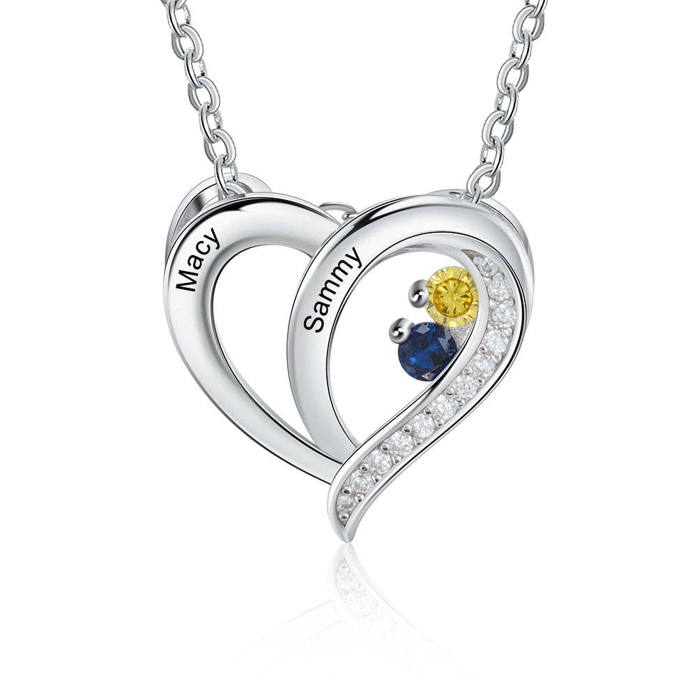 925 Sterling Silver Personalized Name Mothers Necklace with Birthstone Custom Engraved Heart Pendants S925 Fine Jewelry-Florence Scovel