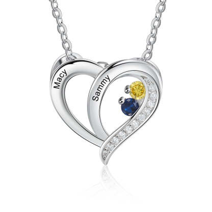925 Sterling Silver Personalized Name Mothers Necklace with Birthstone Custom Engraved Heart Pendants S925 Fine Jewelry-Florence Scovel