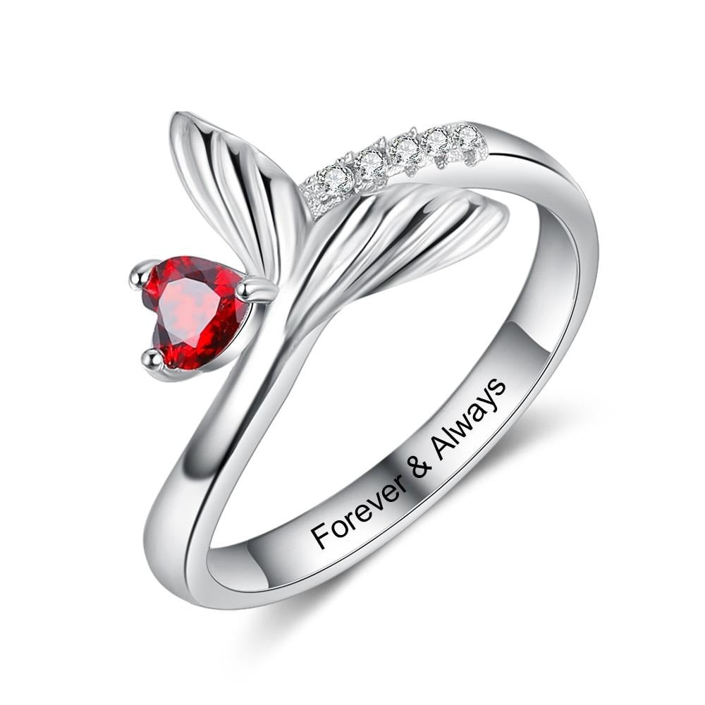 Personalized Birthstone Fish Tail Rings for Women Customized Heart Stone Engraved Ring Christmas Birthday Gifts-Florence Scovel