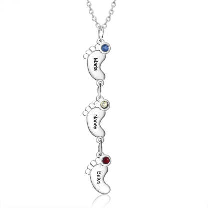 Multi Baby Feet Pendant Customize Birthstones Engraved Name Gift for Women-Florence Scovel